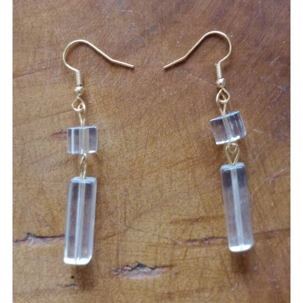 Women's Clear Dangle Earrings Goldtone  2 1/4" Drop Boho Fashion Jewelry NIP